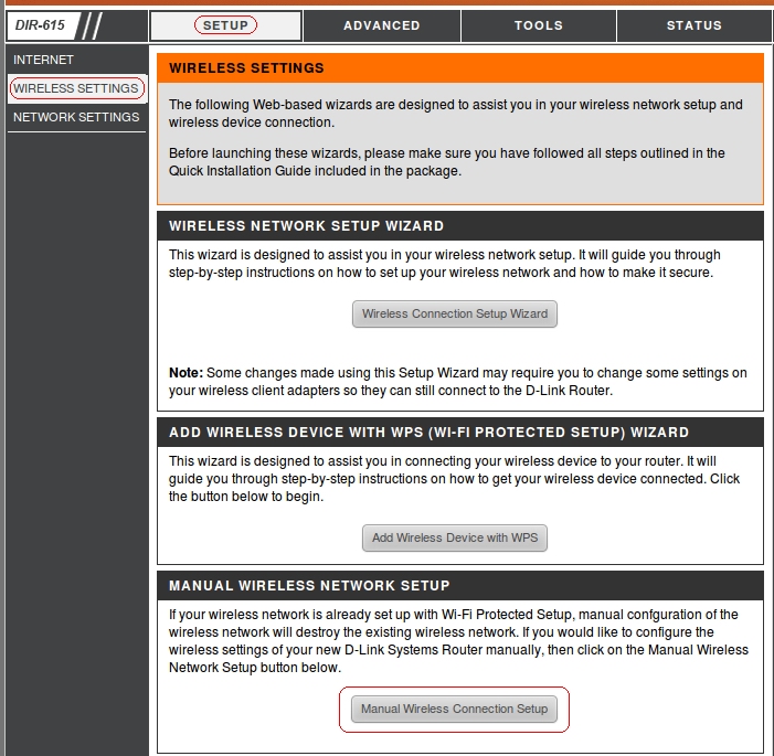 Manual Wireless Connection Setup